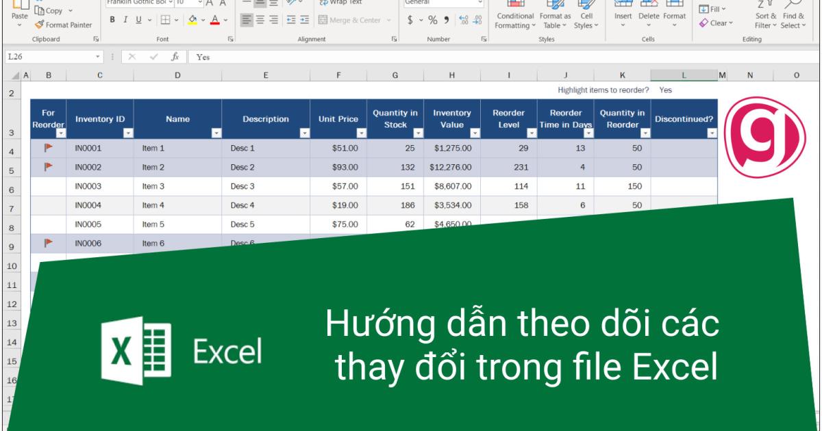 Hướng dẫn theo dõi các thay đổi trong file Excel